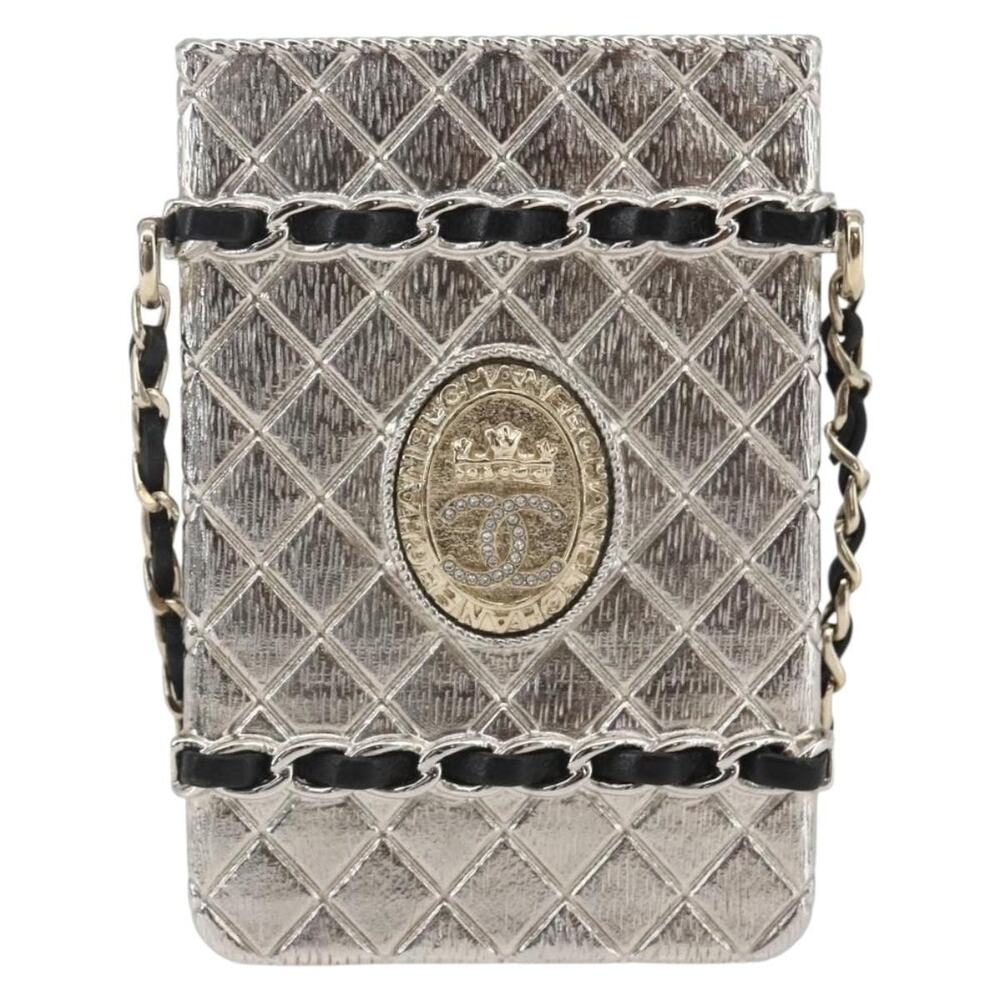 Chanel Chain Neck Card Case Metal Silver Tone CC Necklace
